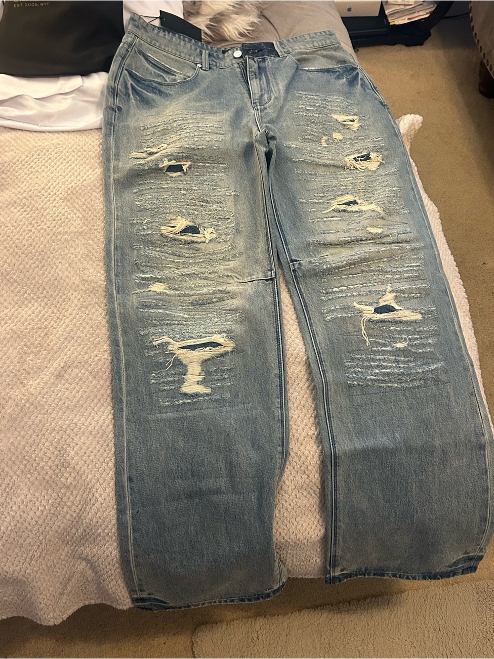 RtA Men’s Light Blue Distressed Relaxed Jeans